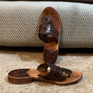 Jack Rogers Flip Flop Sandal Brown Leather Whipstitch Sz 6M